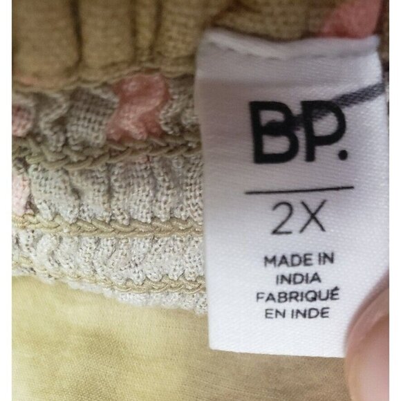 BP Womens Front Button Linen Tan Beige Pink Sophia Floral Crop Top Size 2X - Picture 5 of 5